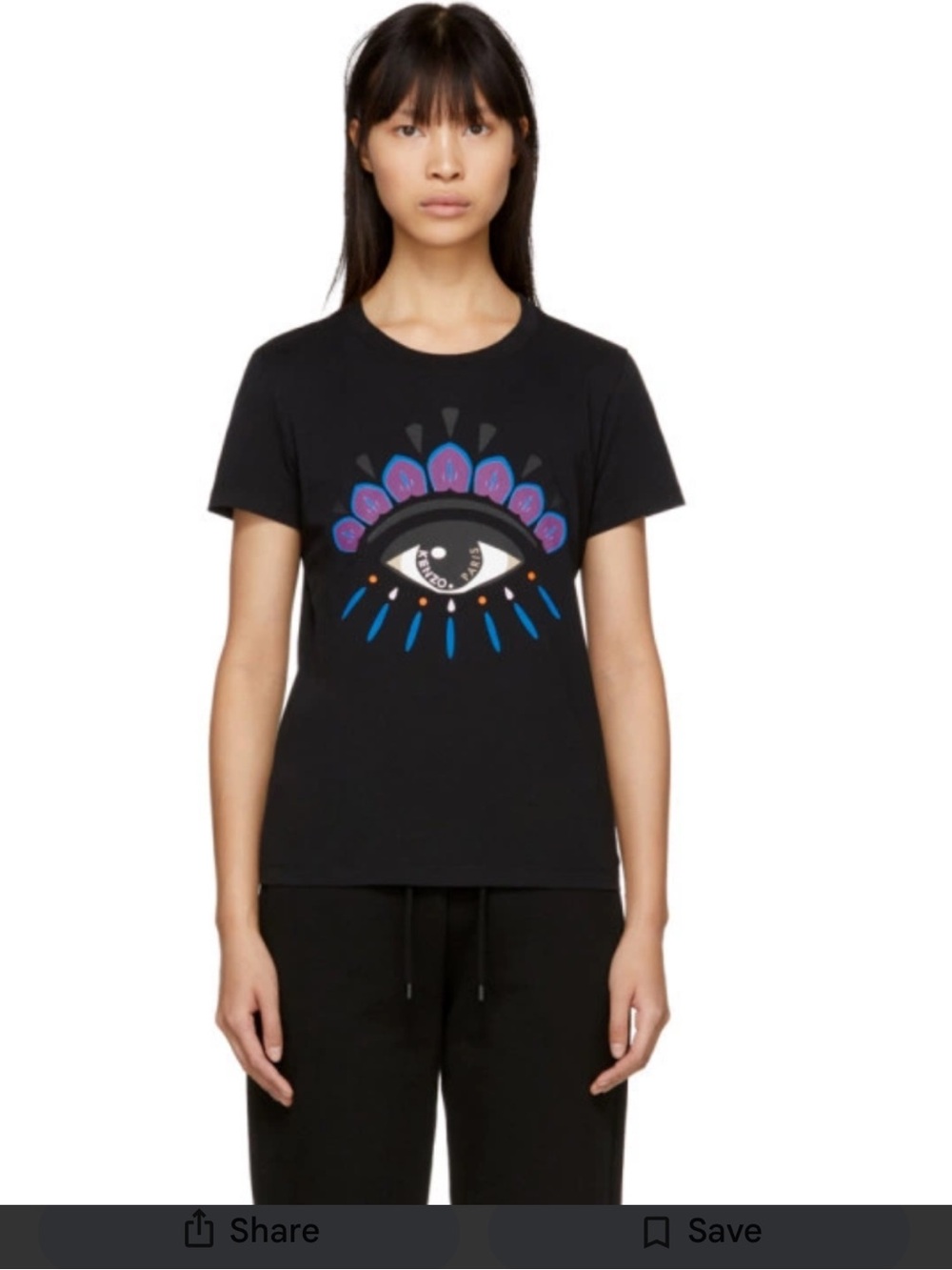 Kenzo Paris Black 100% Cotton Classic Eye Short Sleeve T Shirt Top Sz. M